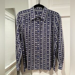 Vintage silk shirt with blue floral stripe motif